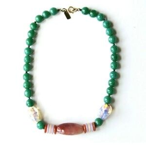 KJL Kenneth Jay Lane simulated jade bead glass beaded  choker 14”